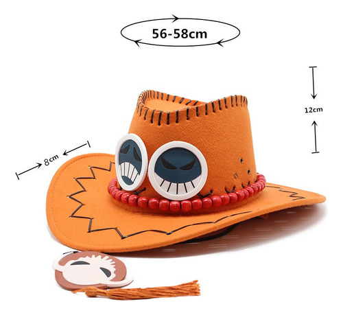 Chapéu De Cowboy One Piece Ace Cosplay, Boné De Pirata Adult